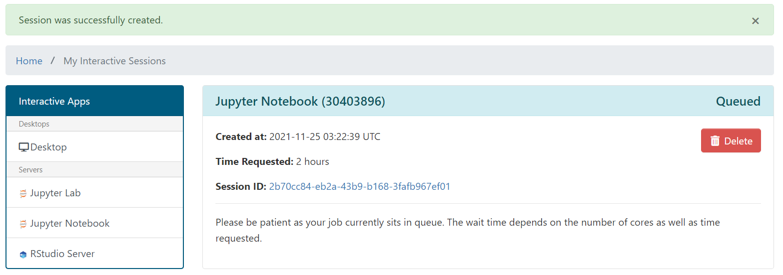 Jupyter notebook server job queued